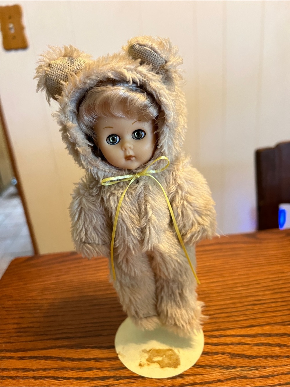 Collector Doll in Beige Teddy Outfit with Yellow Ribbon